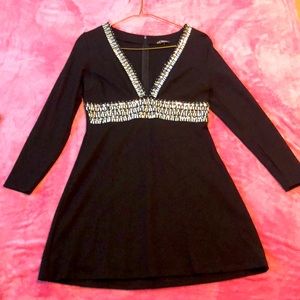 deep v trim cocktail dress